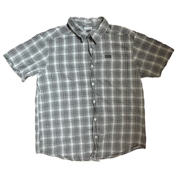 Columbia|SS Button Up|Regular Fit|seersucker‎ White/Black Plaid|SZ L - Picture 1 of 6